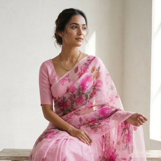 Blush Rose Organza Saree