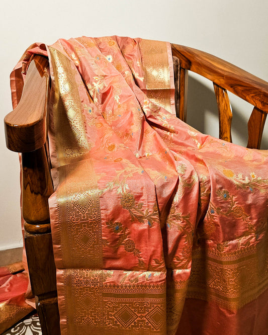 Petal Peach Banarasi Meenakari Dupatta