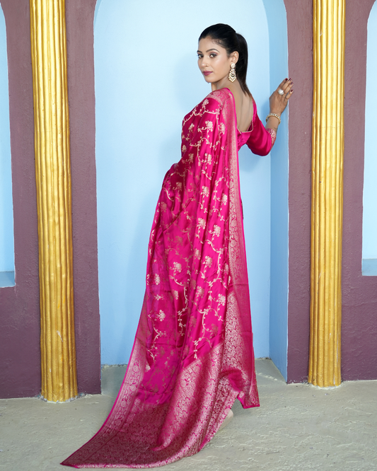 Bansari Mashru Silk Saree (Deep Pink)
