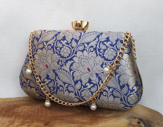 Sapphire Luxe Pure Banarasi Brocade Clutch with Diamond Top