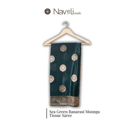 Sea Green Banarasi Moonga Tissue Saree
