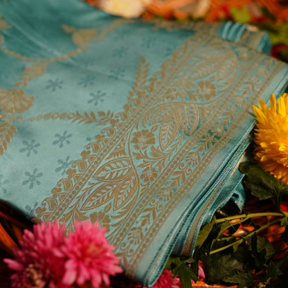 Banarasi Mashru Silk Saree (Turquoise)