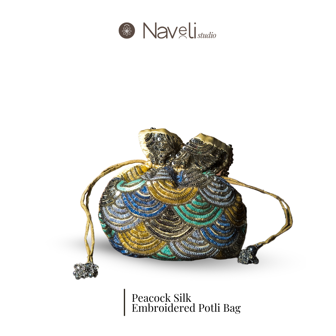 Peacock Silk Embroidered Women Potli Bag