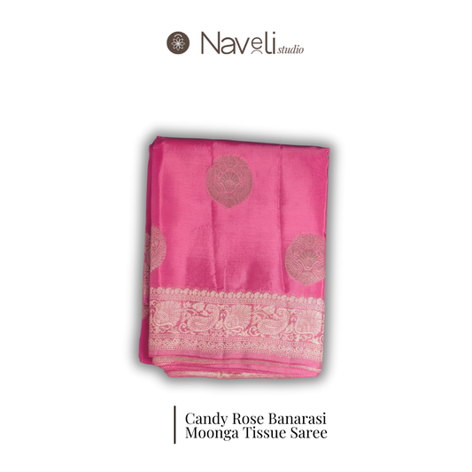 Candy Rose Banarasi Moonga Tissue Saree