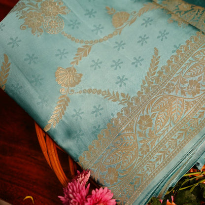 Banarasi Mashru Silk Saree (Turquoise)