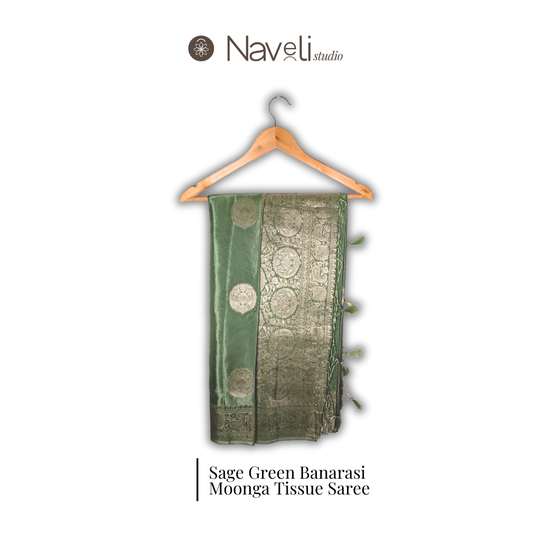 Sage Green Banarasi Moonga Tissue Saree