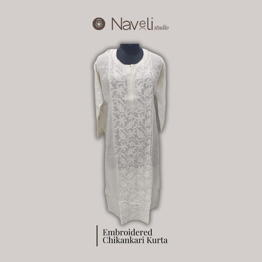 White Work Chanderi Hand Embroidered Chikankari Kurta