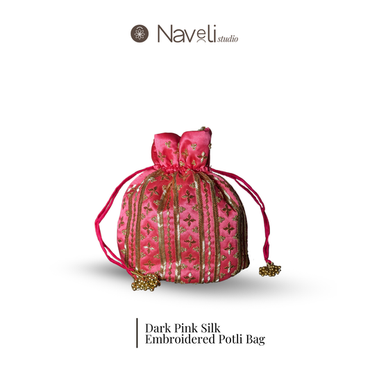 Dark Pink Silk Embroidered Women Potli Bag