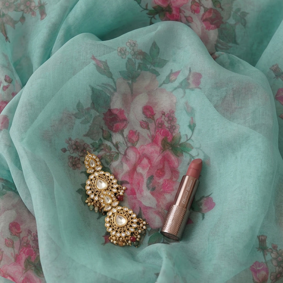 Aqua Blossom Organza Saree