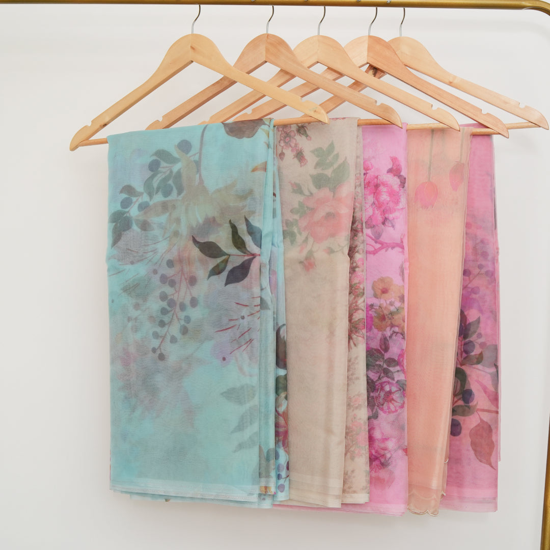 Aqua Blossom Organza Saree