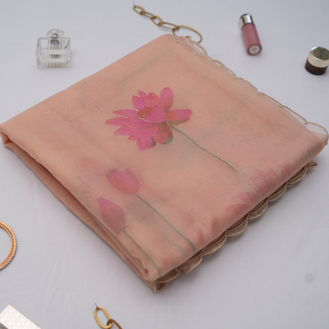 Beige Organza Silk Saree