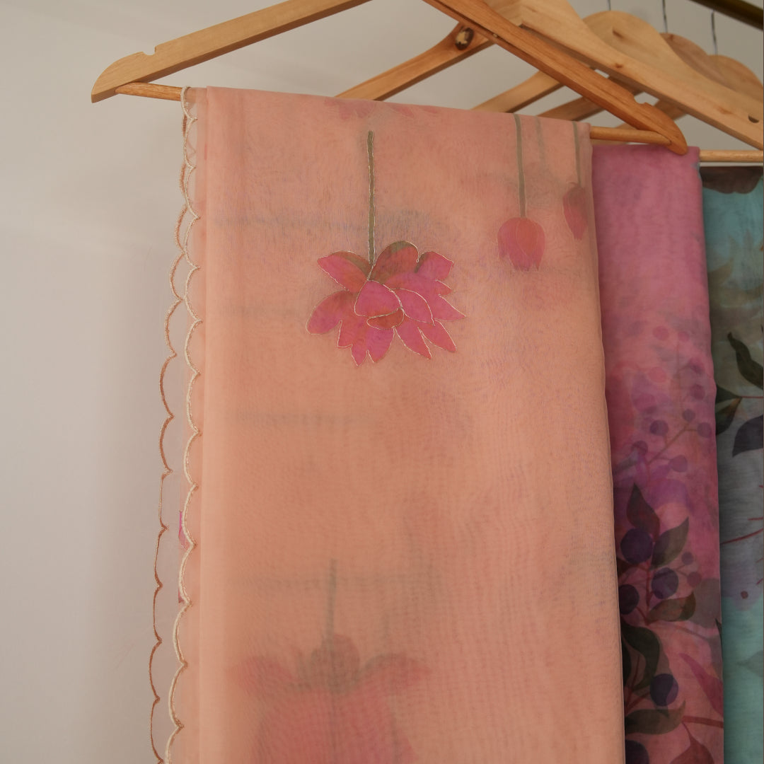 Beige Organza Silk Saree