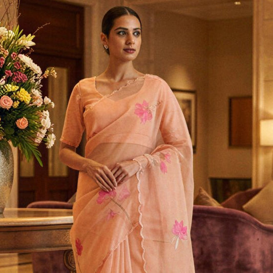 Beige Organza Saree with elegant Pita work