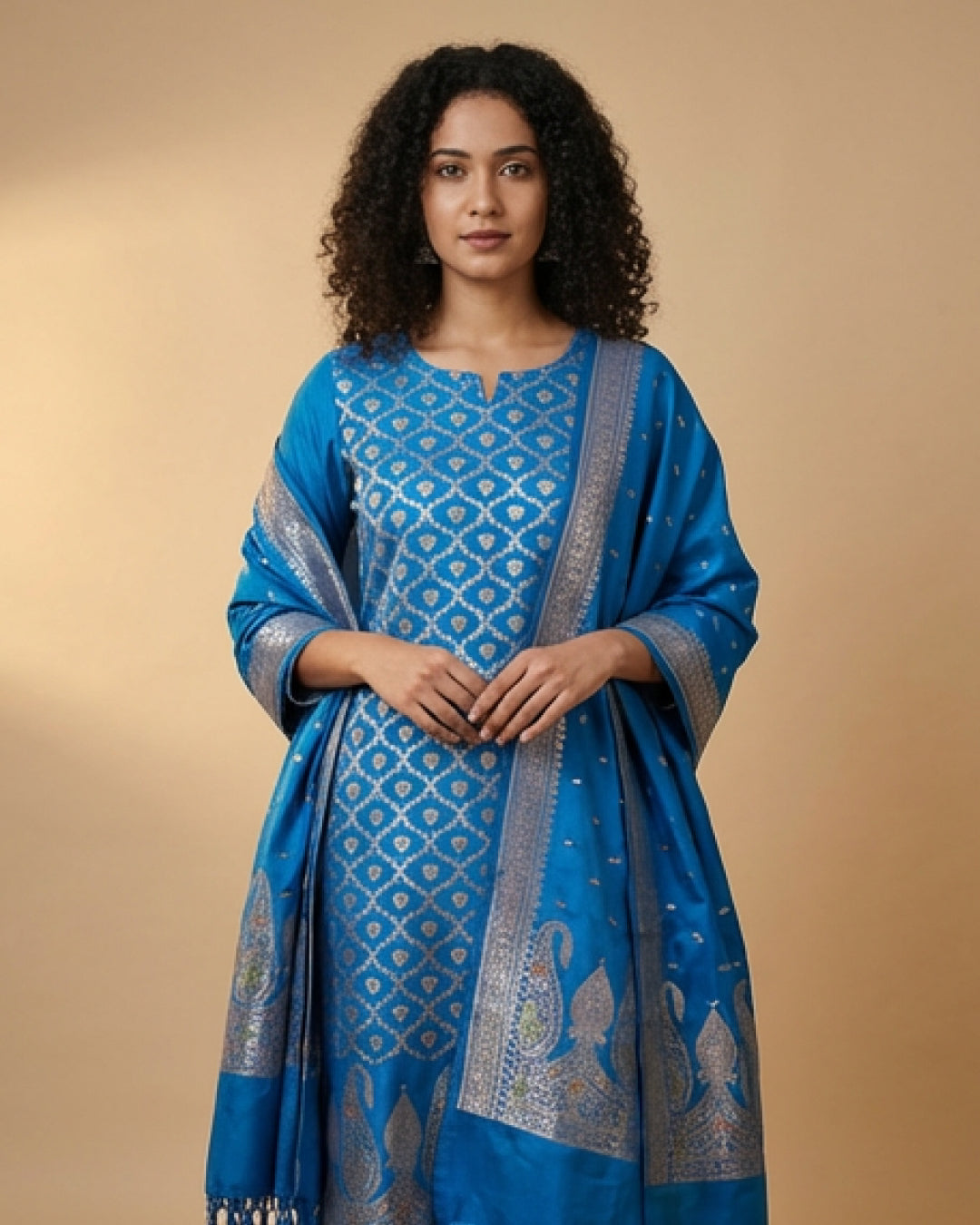 Exclusive Pure Banarasi Katan Silk Zari Weaving 3-Piece Unstitched Salwar Suit (Royal Blue)