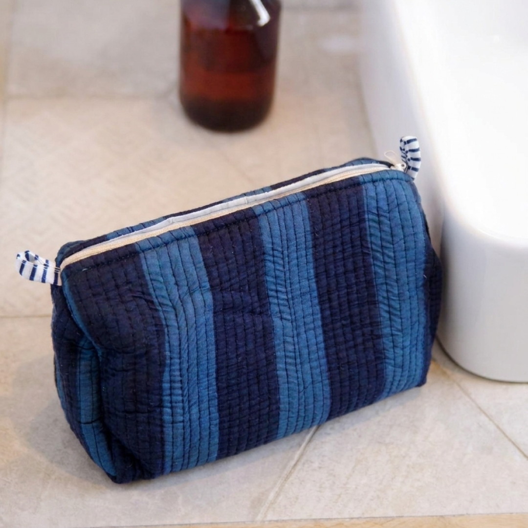 3-Piece Quilted Cosmetic Organizer Pouch Set (Blue Noir)