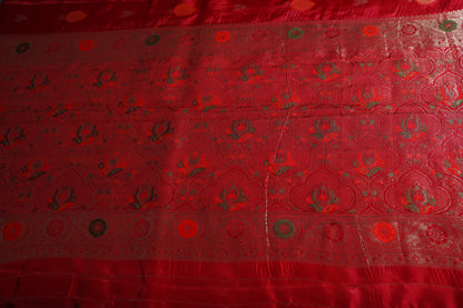 Cherry Red Banarasi Moonga Tissue Saree