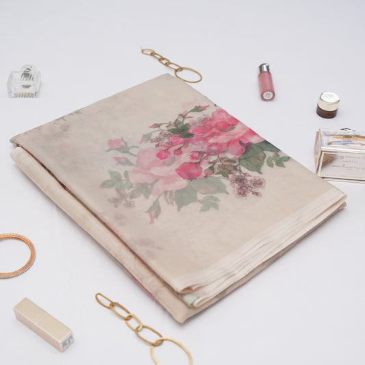 Cream Beige Organza Saree