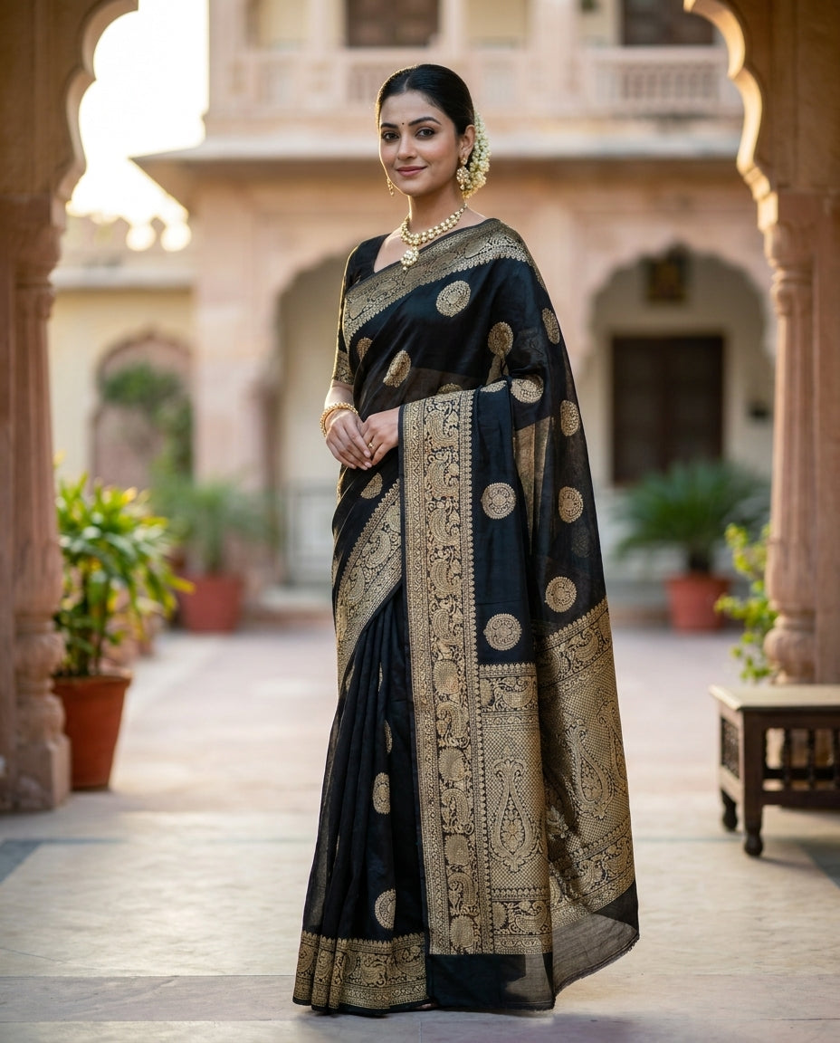 Black - Gold Banarasi Pure Moonga Tissue Saree