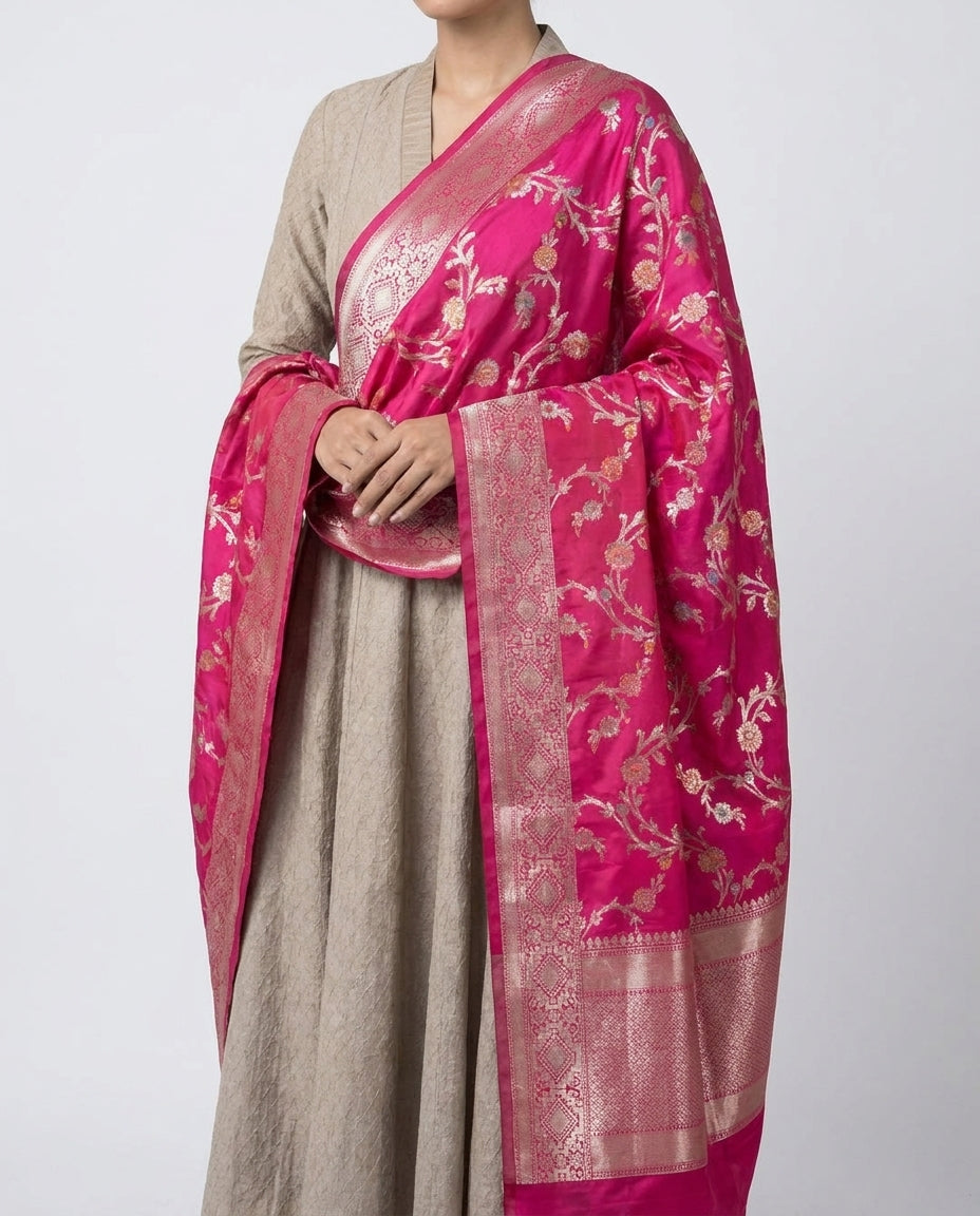 Passion Pink Banarasi Meenakari Dupatta