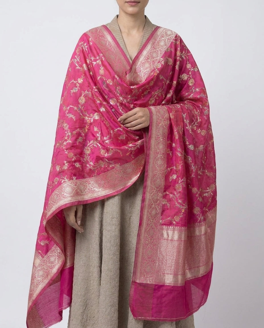 Passion Pink Banarasi Meenakari Dupatta