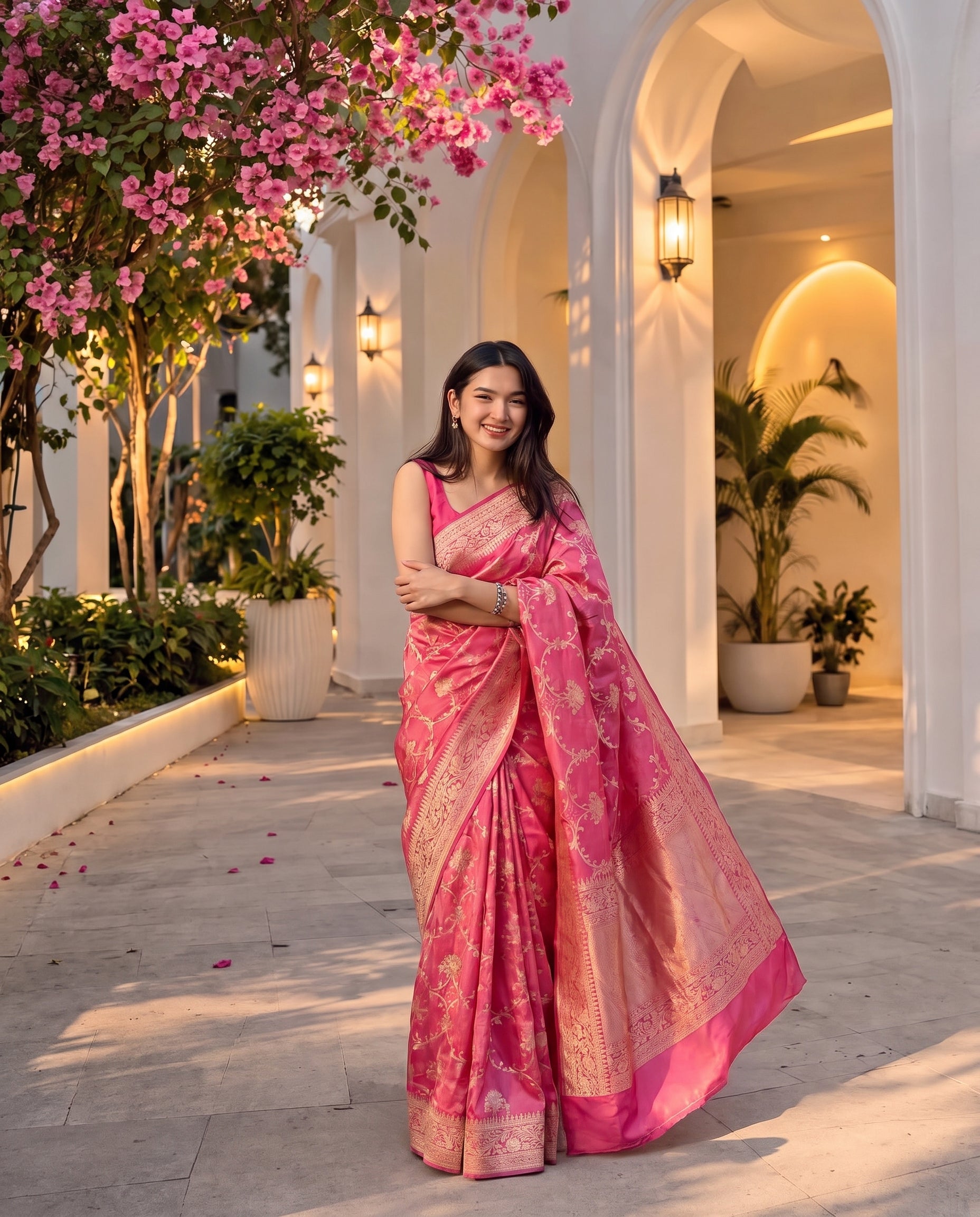 Banarasi Pure Mashru Silk Saree (Pink)
