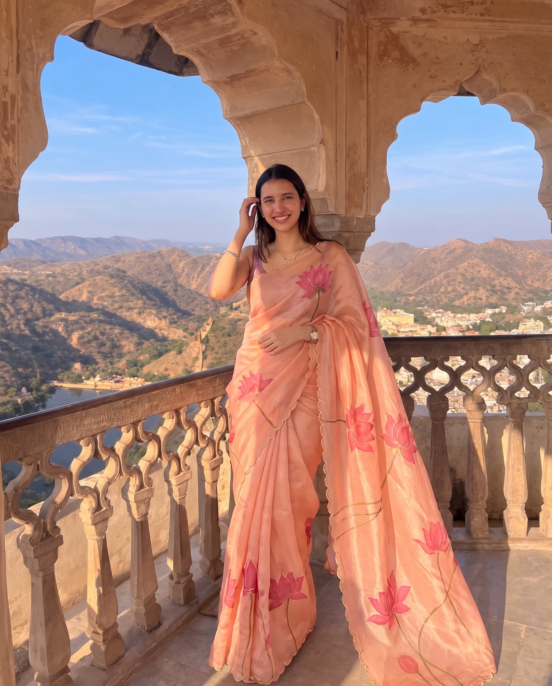 Beige Organza Saree with elegant Pita work