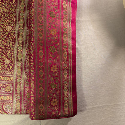 Pink Soft Satin Silk Tanchoi Jamawar Banarasi Handloom Saree