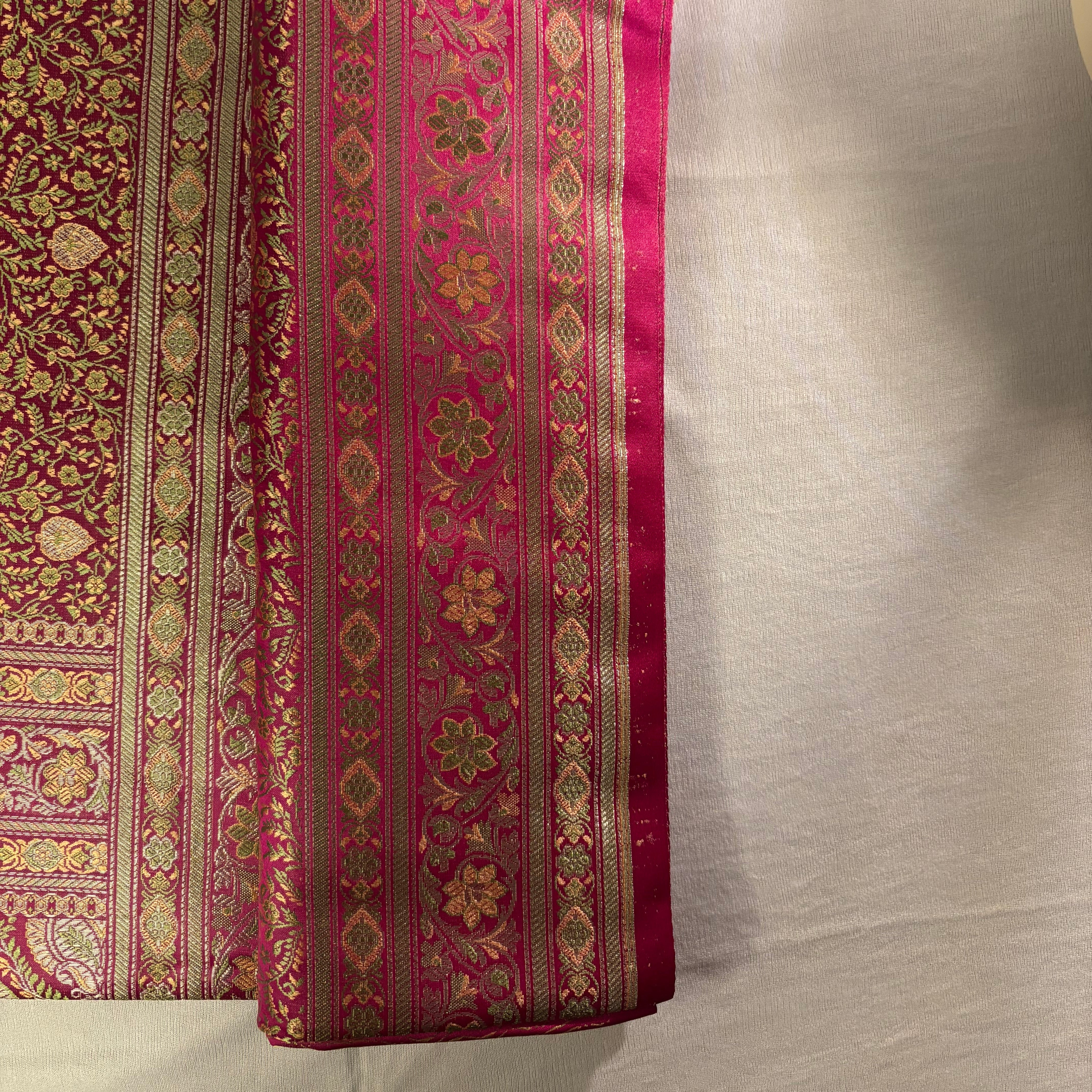 Pink Soft Satin Silk Tanchoi Jamawar Banarasi Handloom Saree