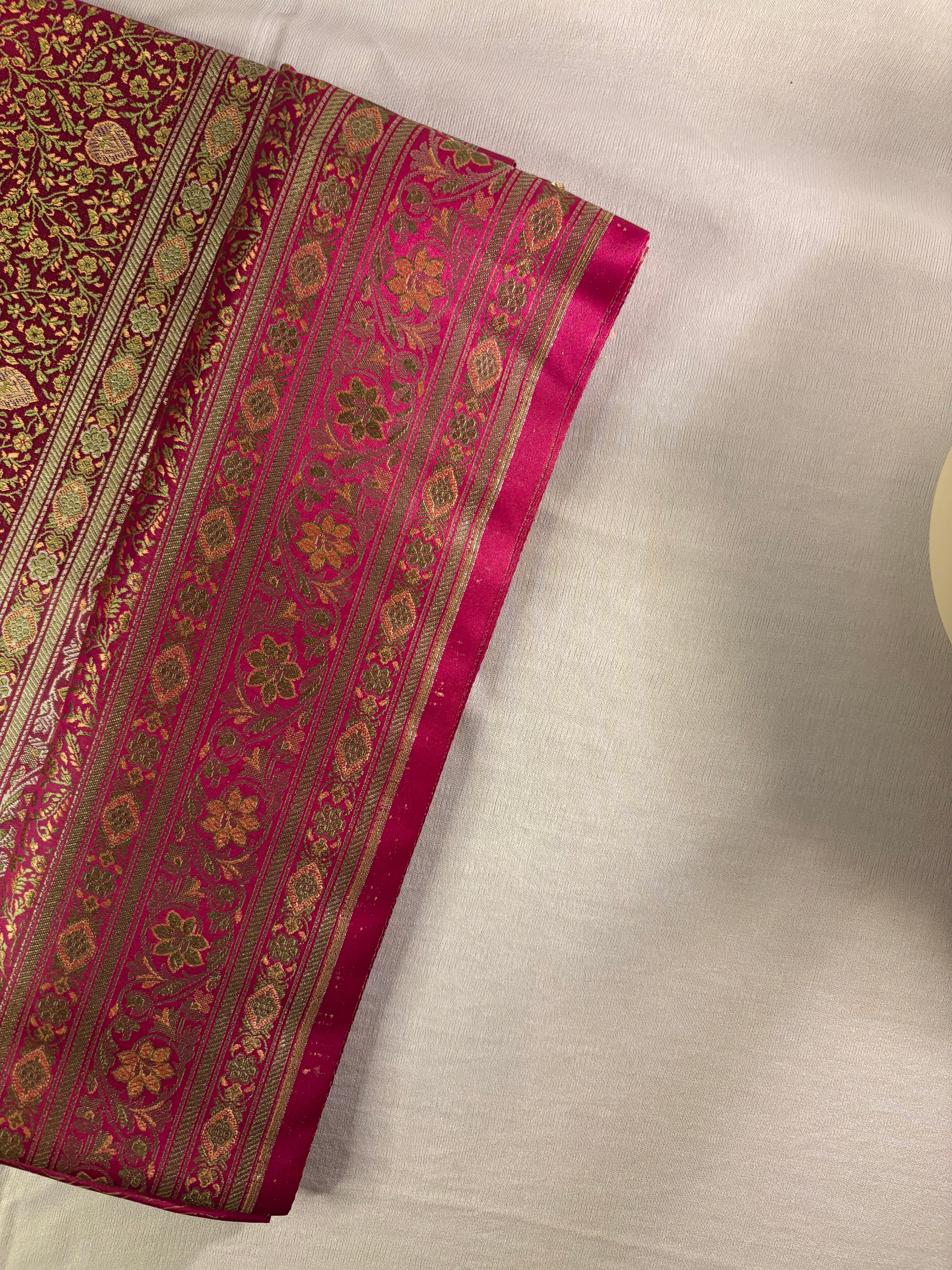 Pink Soft Satin Silk Tanchoi Jamawar Banarasi Handloom Saree