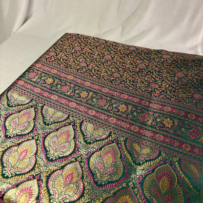 Sea Green Soft Satin Silk Tanchoi Jamawar Banarasi Handloom Saree