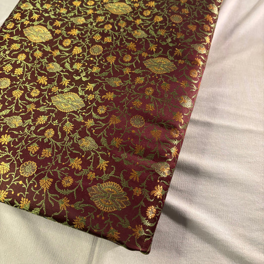 Maroon Soft Satin Silk Tanchoi Jamawar Banarasi Handloom Saree