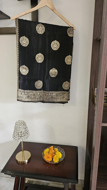 Black - Gold Banarasi Moonga Tissue Saree