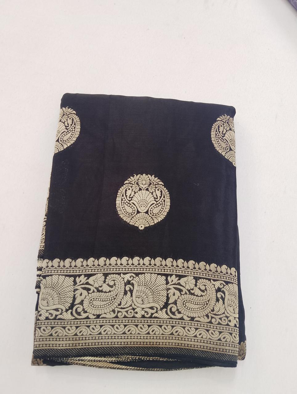 Black - Gold Banarasi Moonga Tissue Saree