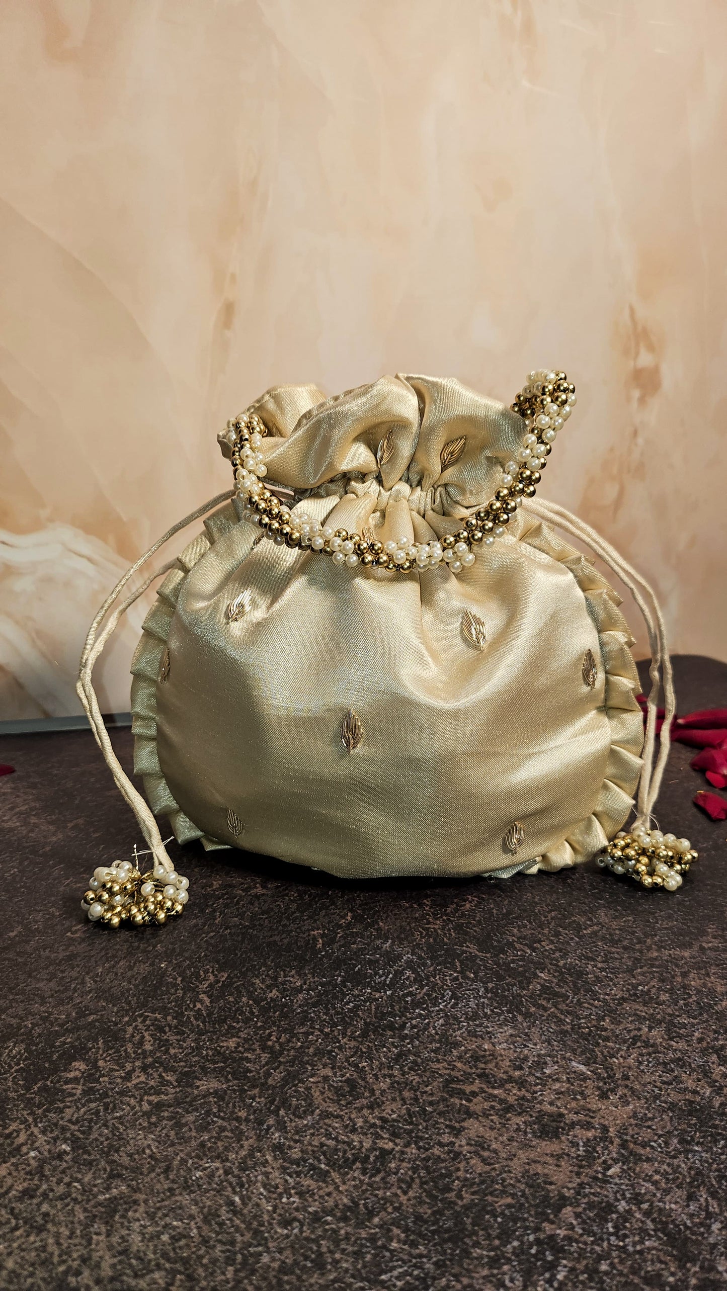 Peacock Off - White Silk Embroidered Women Potli Bag