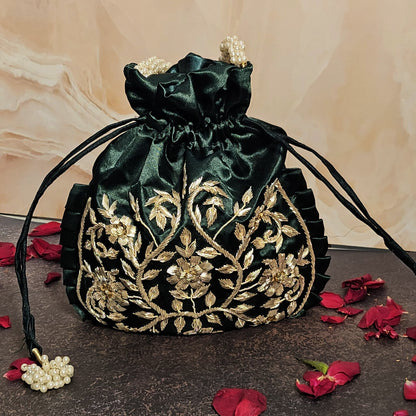 Olive Luxe Silk Embroidered Women Potli Bag