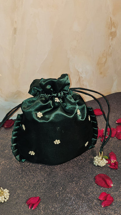 Olive Luxe Silk Embroidered Women Potli Bag