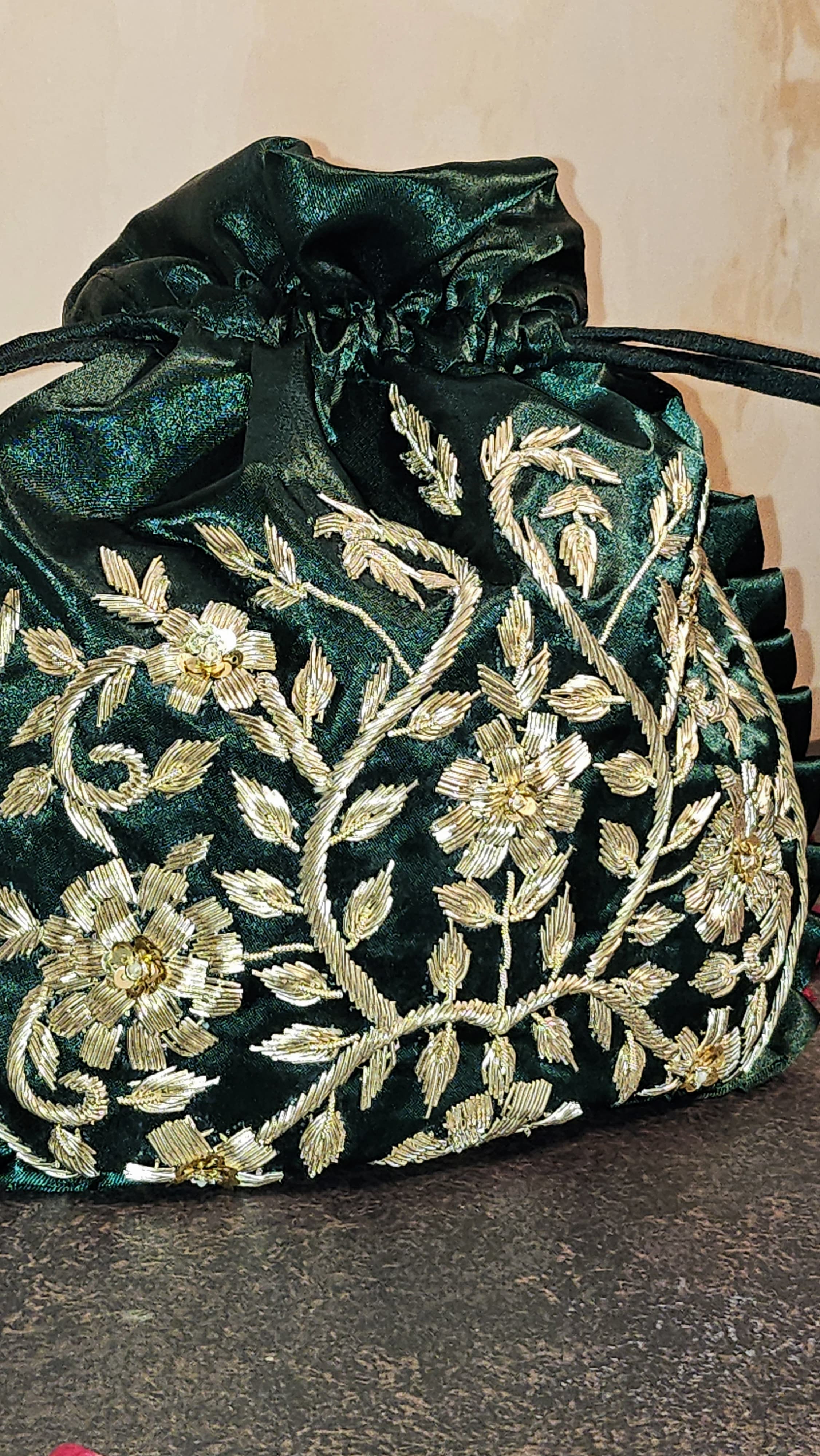 Olive Luxe Silk Embroidered Women Potli Bag