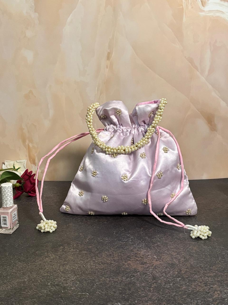 Lavender Purple Silk Embroidered Women Potli Bag