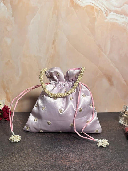 Lavender Purple Silk Embroidered Women Potli Bag