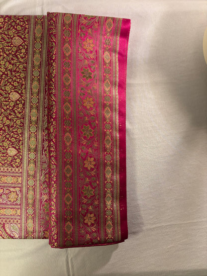 Pink Soft Satin Silk Tanchoi Jamawar Banarasi Handloom Saree