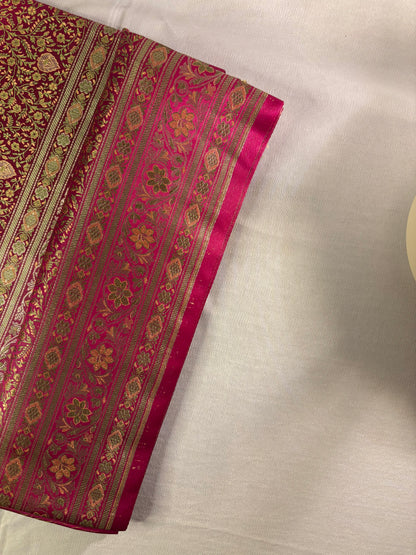 Pink Soft Satin Silk Tanchoi Jamawar Banarasi Handloom Saree