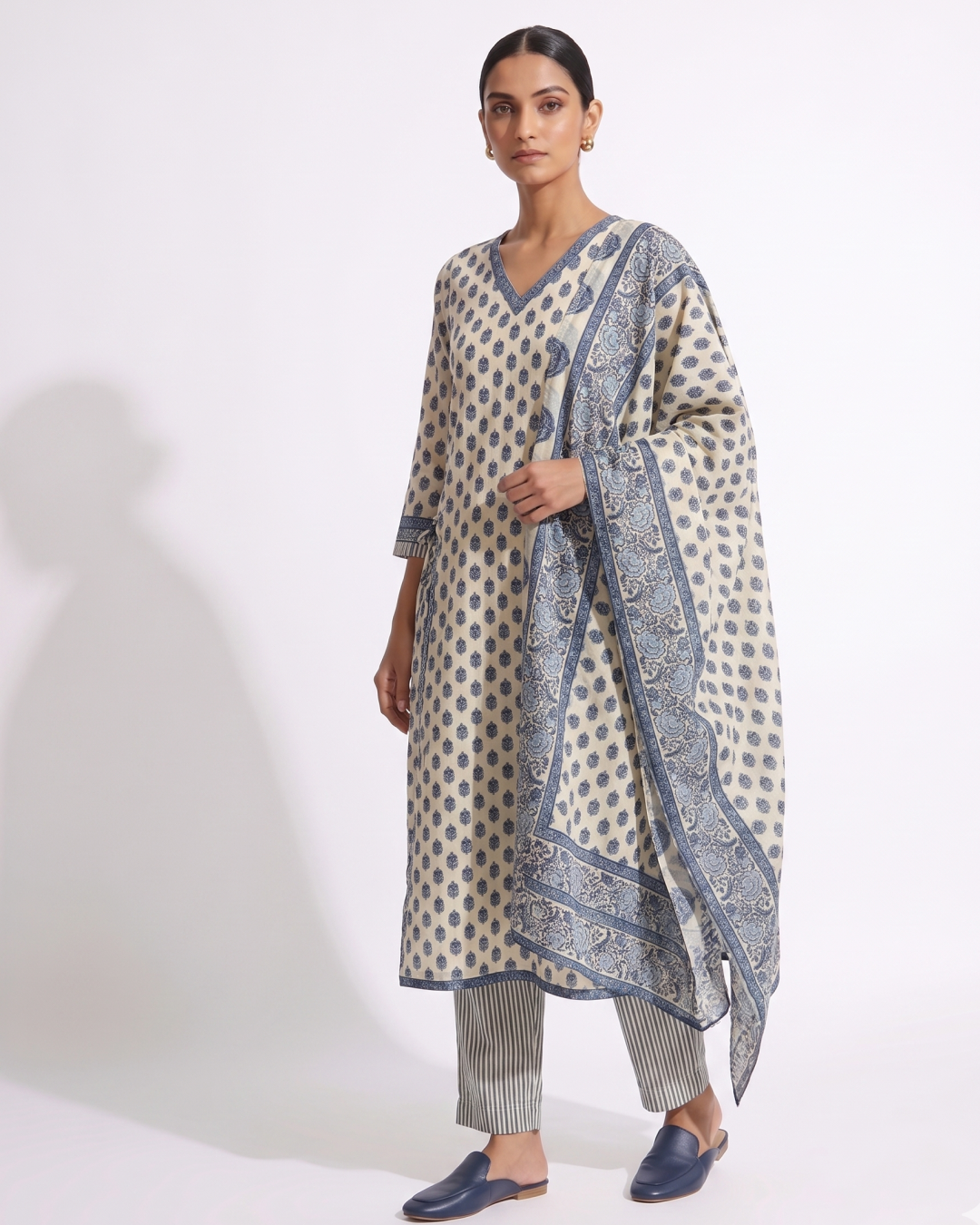 Blue Bahaar Pure Chanderi Silk Hand Block Print Suit Set