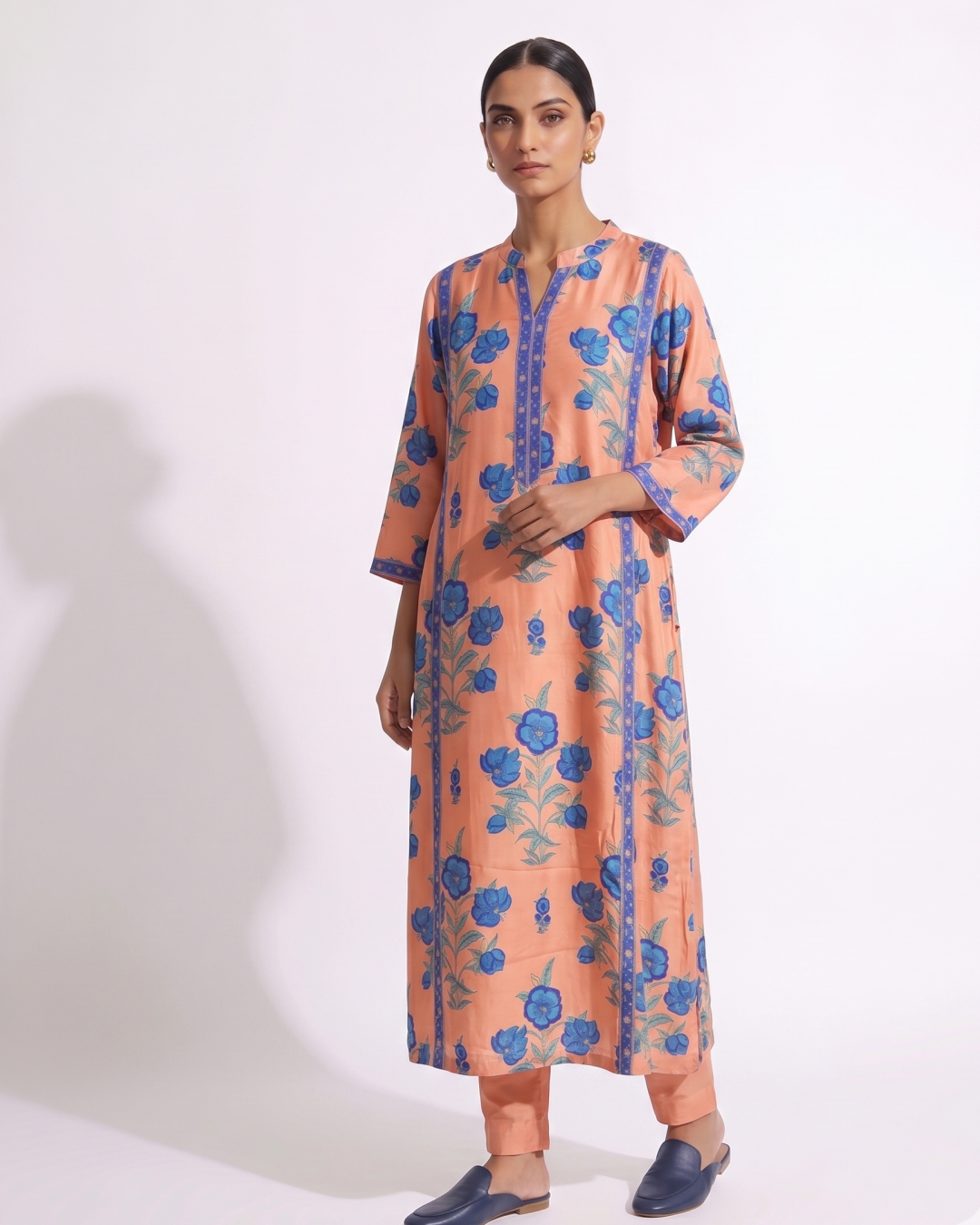 Botanical Blue pure Hand Block Print Jaipuri Kurti