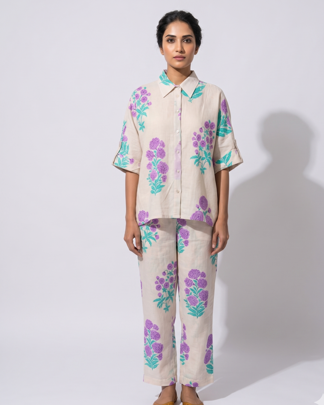 Lavender Heritage Hand Block Print Pure Cotton Co-ord Set