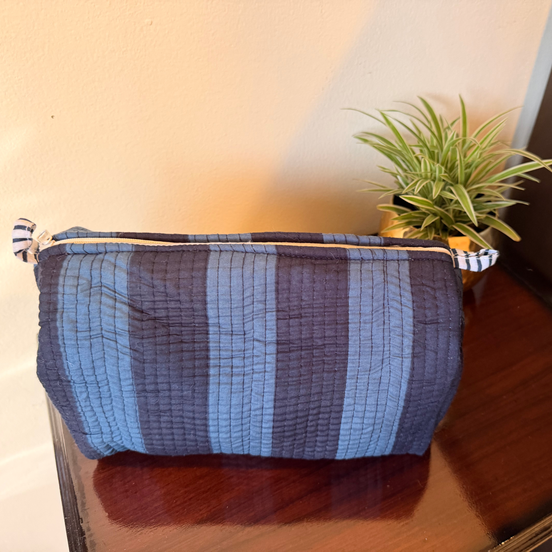 3-Piece Quilted Cosmetic Organizer Pouch Set (Blue Noir)