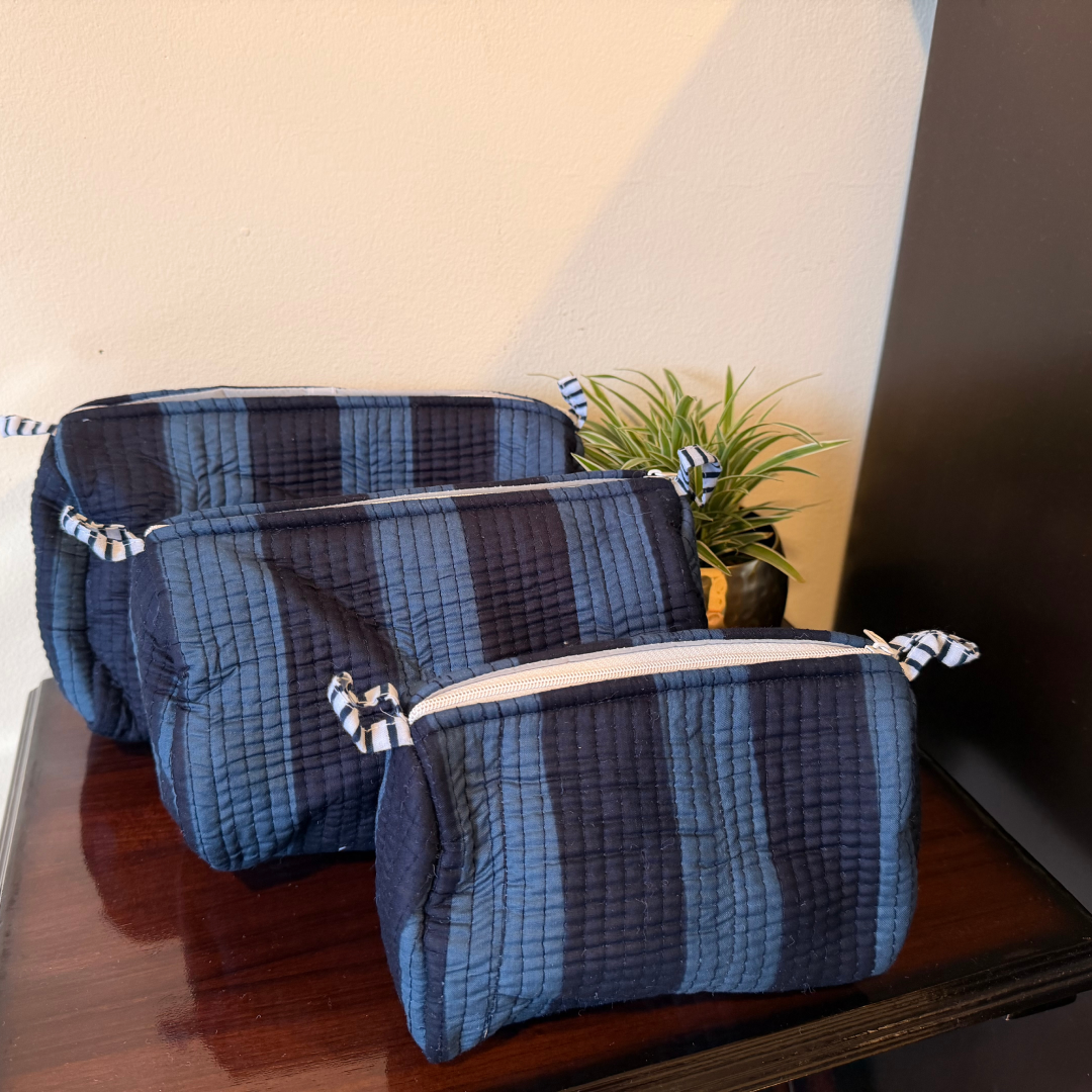 Premium 3-Piece Quilted Cosmetic Organizer Set – Travel Makeup & Toiletry Bags
