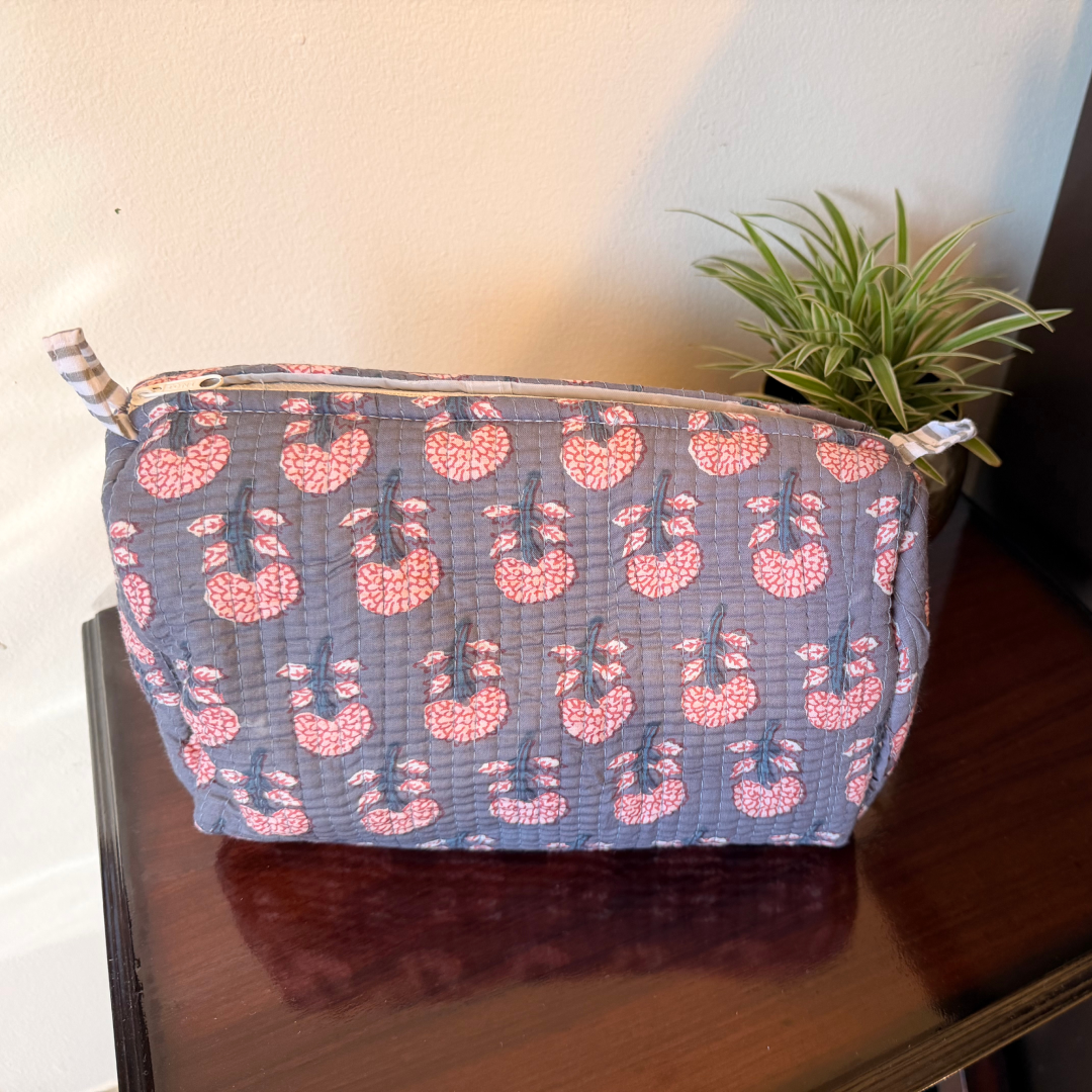 3-Piece Quilted Cosmetic Organizer Pouch Set (Muted Bloom)