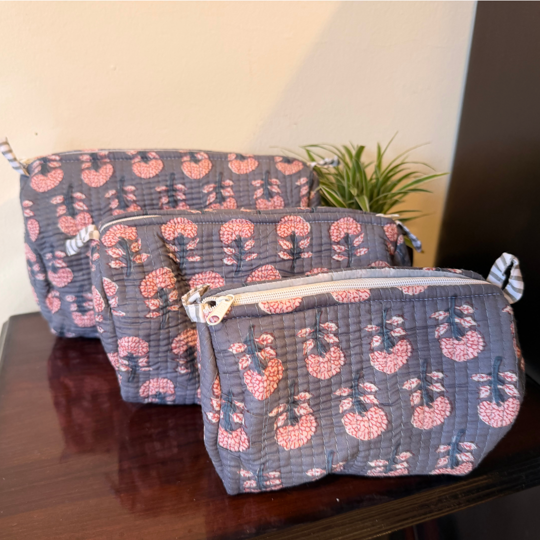 Premium 3-Piece Quilted Cosmetic Organizer Set – Travel Makeup & Toiletry Bags