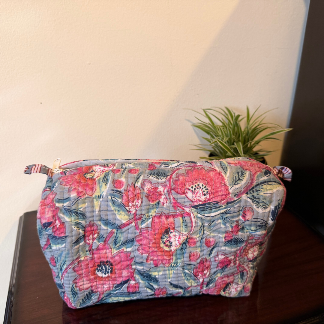 3-Piece Quilted Cosmetic Organizer Pouch Set (Rose Garden)
