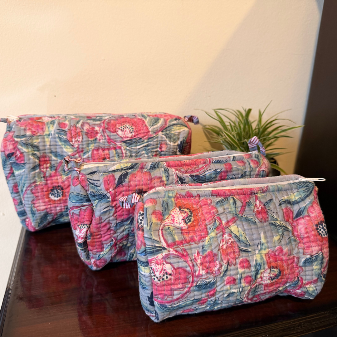 Premium 3-Piece Quilted Cosmetic Organizer Set – Travel Makeup & Toiletry Bags